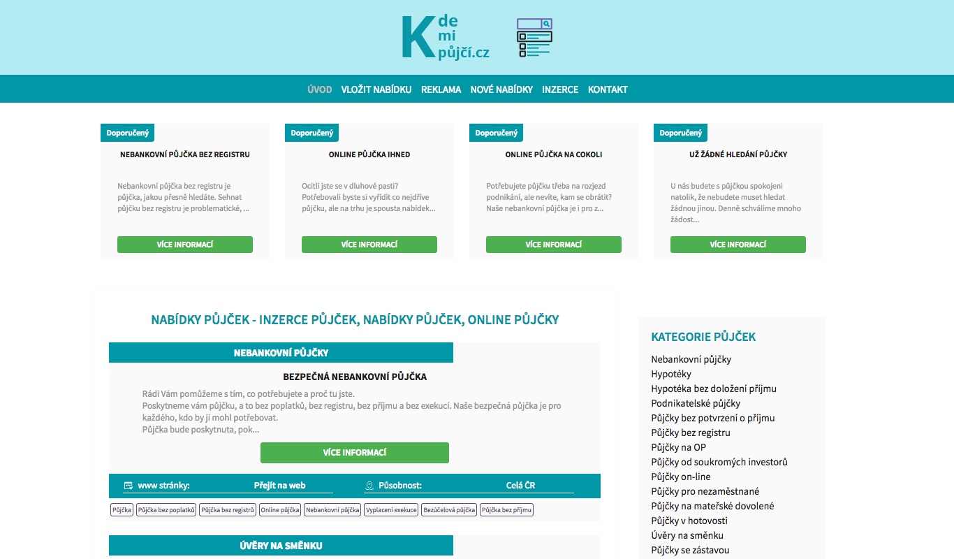Výroba internetových stránek - Reference, vytvořené internetové stránky - Výroba internetových stránek - Kde mi půjčí